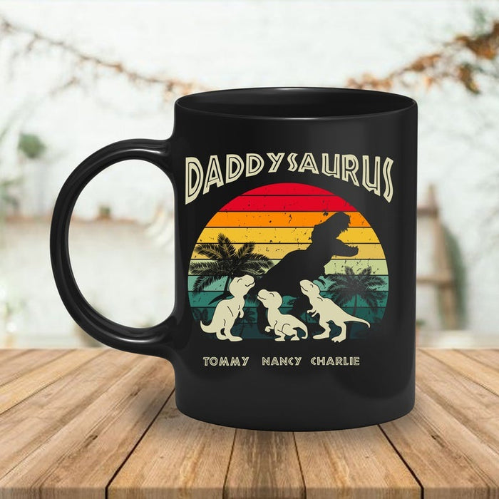 Personalized Coffee Mug For Dad Daddysaurus Art Printed Mug With Custom Kids Name 11Oz 15Oz Ceramic Mug