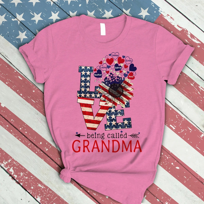 Personalized Shirt For Grandma Love Being Called Grandma Sunflower US Flag T-Shirt