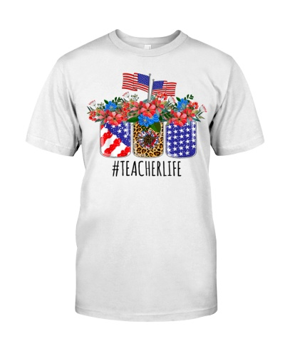 Personalized T-Shirt For Teacher Hashtag Teacherlife Shirt US Flag Leopard Flower Shirt For Independence Day