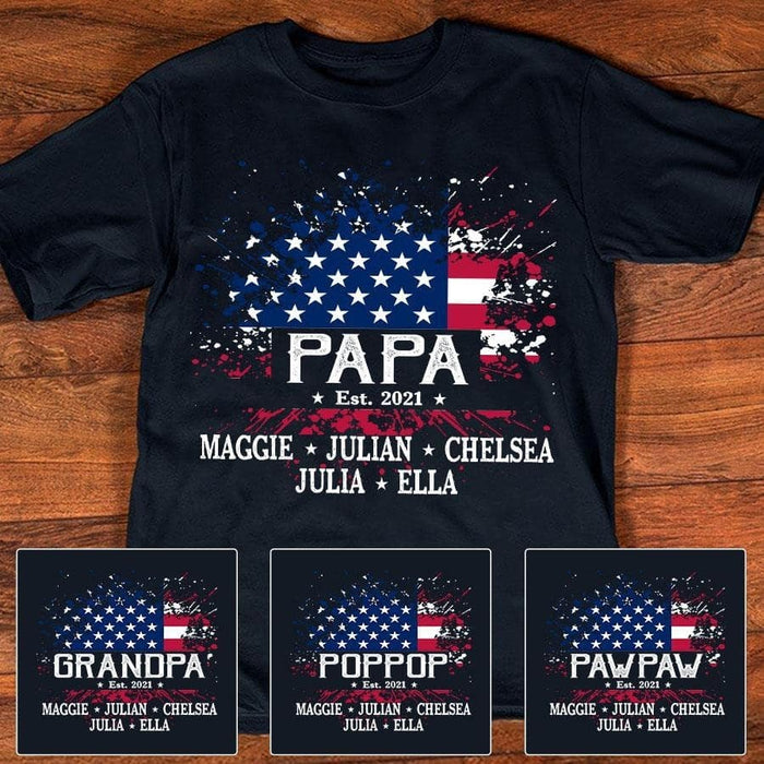 Personalized Shirt For Papa Custom Year With Grandkid Name Vintage Shirt For Independence Day