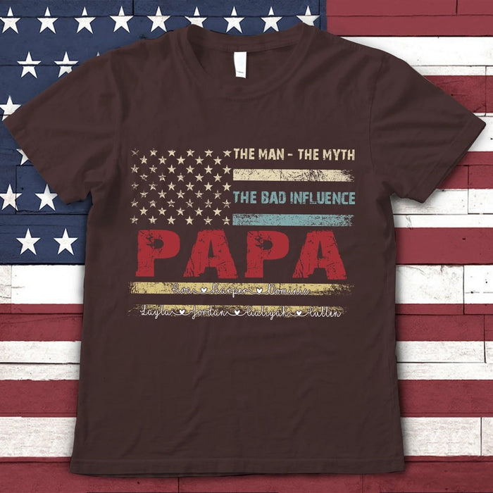 Personalized Shirt For Father's Day The Man The Myth The Dad Influence Papa With Grandkids