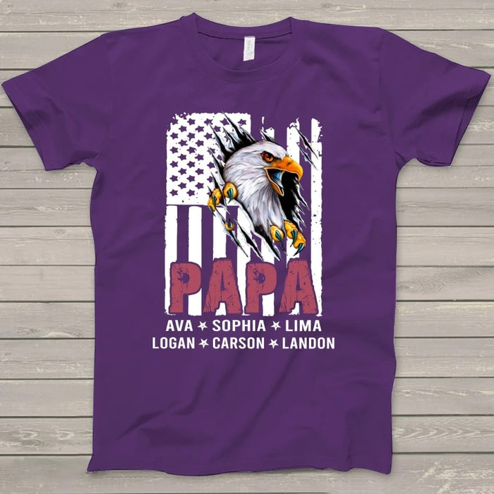 Personalized Shirt For Grandpa Papa With GrandKids Name Art Print Shirts American Flag For Father's Day