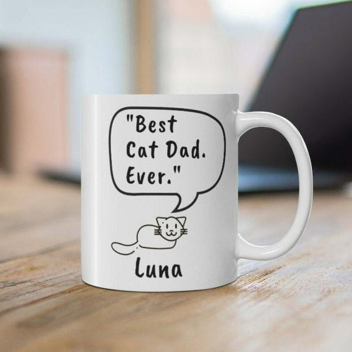 Personalized Coffee Mug For Cat Lover Best Cat Dad Ever Cute Kitten Art Printed Mugs Custom Cat's Name Ceramic Mugs 11Oz 15Oz