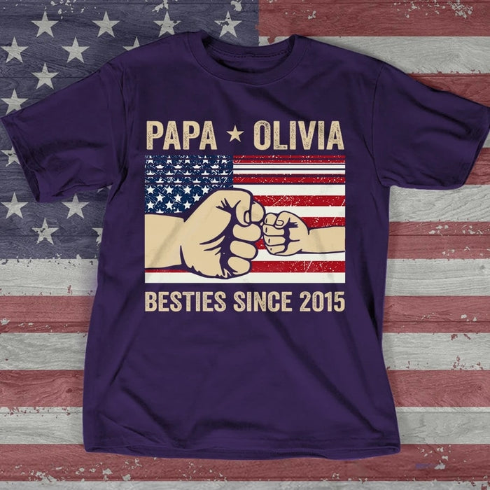 Personalized Shirt For Father's Day Grand And Grankids Besties Since 2015 Flag Shirt For Papa