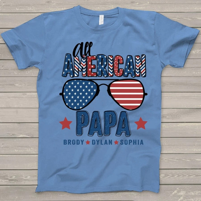 Personalized Shirt For Grandpa All American Papa Shirt Custom Kid Name Happy Father's Day