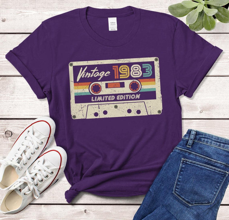 Unisex Tee Shirt Vintage 1983 Limited Edition Retro Cassette T-Shirt for 37 Years Old Gifts