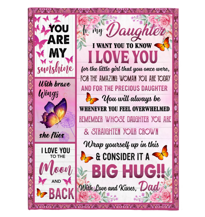 Personalized Fleece Blanket For Daughter Art Print Designed Beautiful Butterfly Customized Gifts for Birthday Graduation