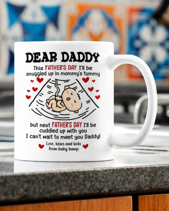 Personalized This Father's Day I'll Be Snuggled Up In Mommy's Tummy Pregnancy Reveal From Wife Gifts For Dad Mug