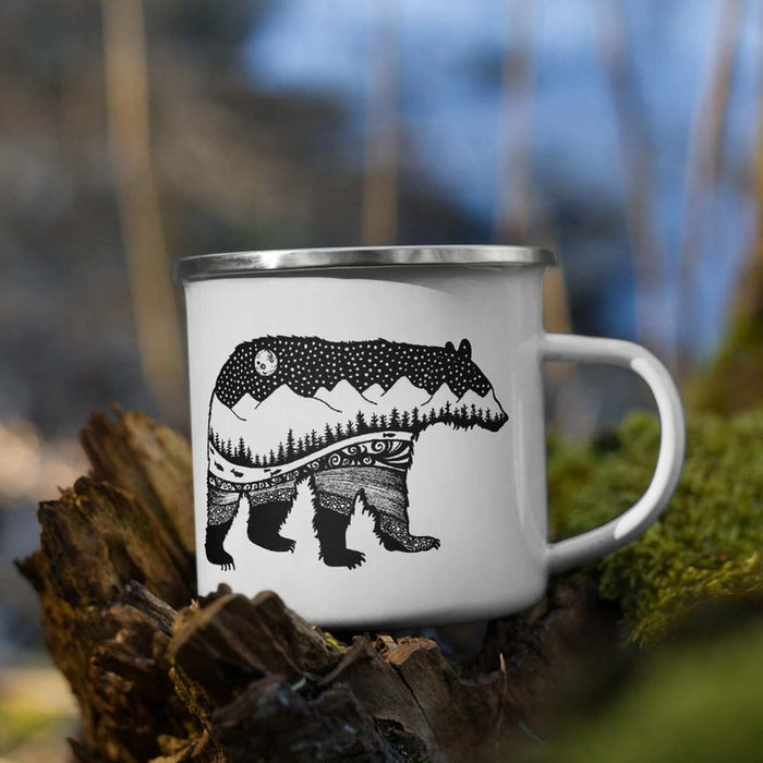 Camping Mug For Campers Bear Moutain Sky Moon Printed 2oz Coffee Mug