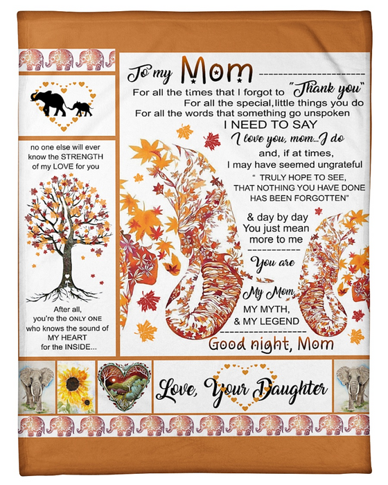 Personalized Fleece Blanket To My Mom Print Cute Elephant Family Customized Blanket Gifts for Mothers Day Birthday Thanksgiving