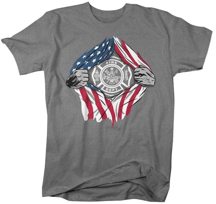 Vintage Shirt For Men Firefighter Fire Dept Tee Shirts Design Printed Independence Day