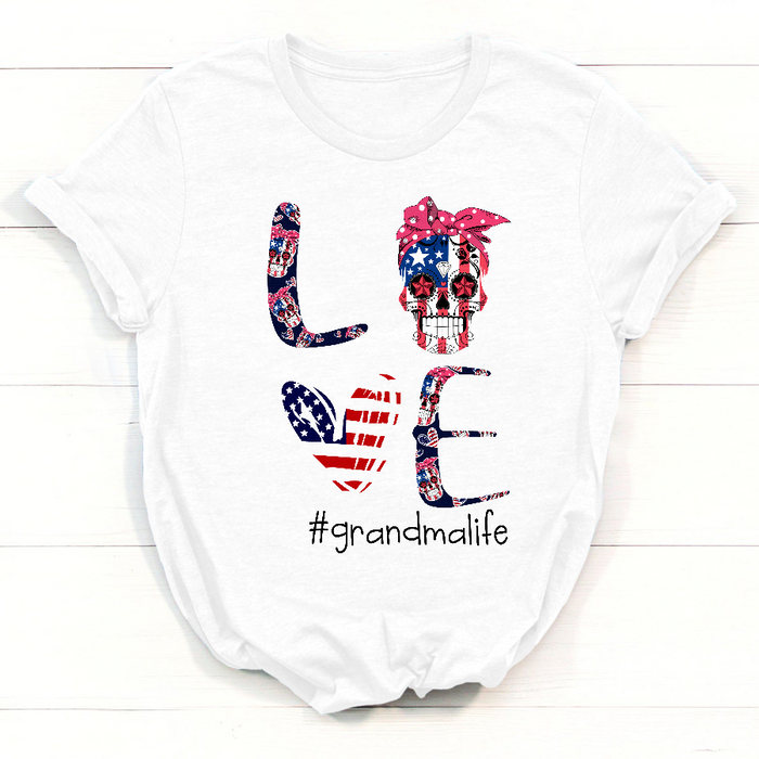 Personalized T-Shirt For Grandma Love Grandmalife Shirt American Flag Shirt For Fourth Of July