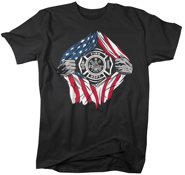 Vintage Shirt For Men Firefighter Fire Dept Tee Shirts Design Printed Independence Day