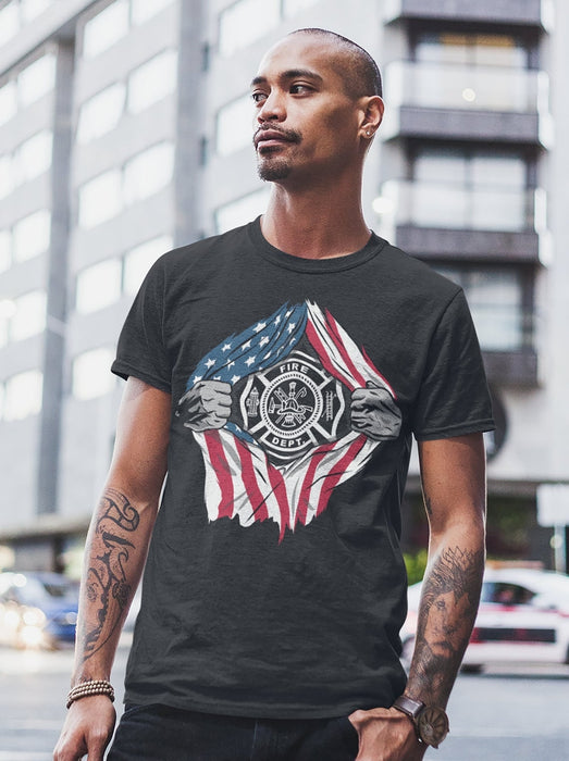 Vintage Shirt For Men Firefighter Fire Dept Tee Shirts Design Printed Independence Day