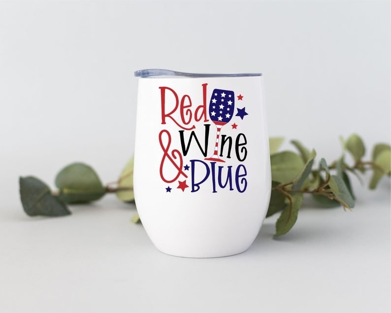 Red Wine and Blue 12oz Stainless Steel 4th Of July Wine Tumbler Patriotic Independence Day Gifts