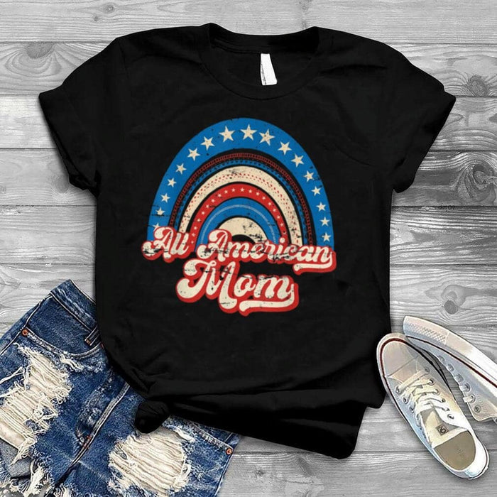 Personalized T-Shirt For Mother All American Mom Shirt Rainbow Art Printed For Independence Day