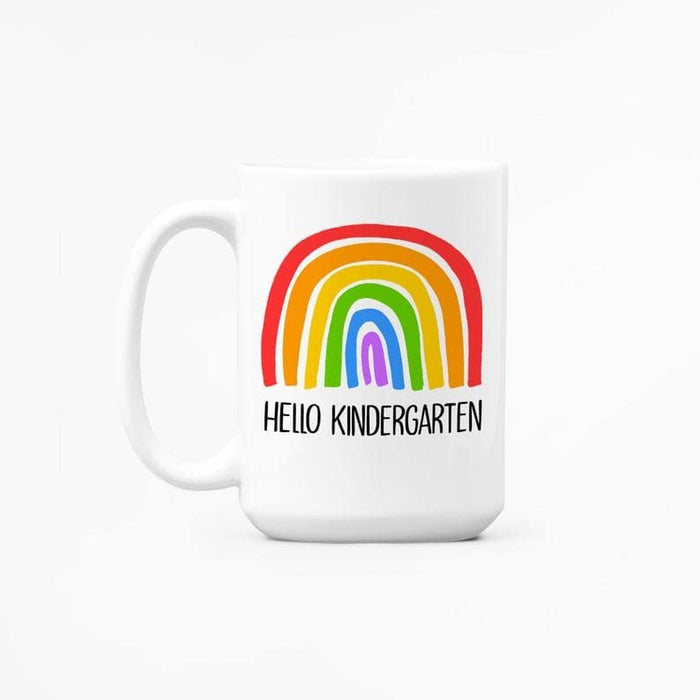 Personalized Coffee Mug For Kids Hello Kindergarten Color Rainbow Design Custom Grade Level Back To School Mug 11oz 15oz