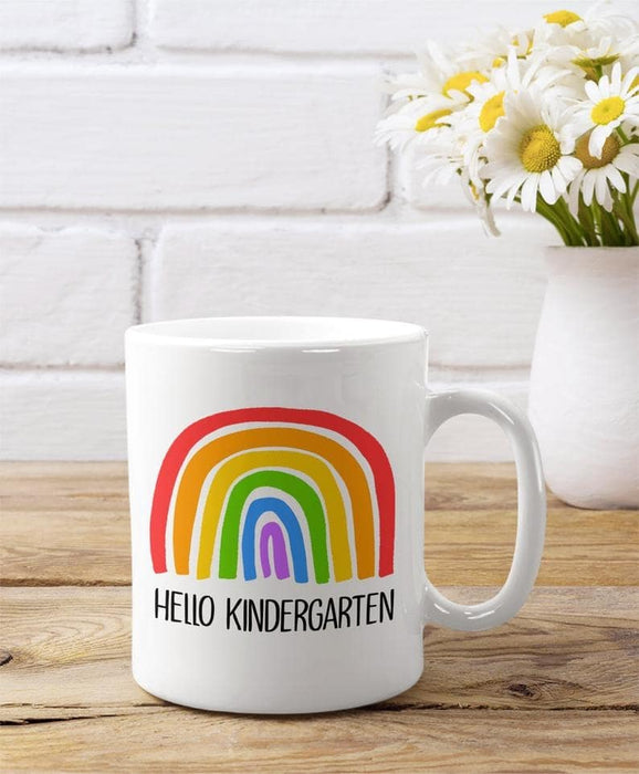 Personalized Coffee Mug For Kids Hello Kindergarten Color Rainbow Design Custom Grade Level Back To School Mug 11oz 15oz