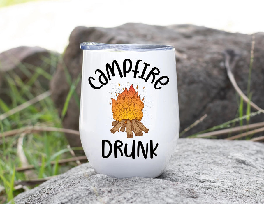 Wine Tumbler For Camping Lovers Campfire Drunk 12oz Insulated Tumbler Art Printed