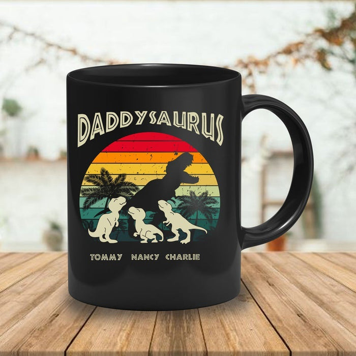 Personalized Coffee Mug For Dad Daddysaurus Art Printed Mug With Custom Kids Name 11Oz 15Oz Ceramic Mug