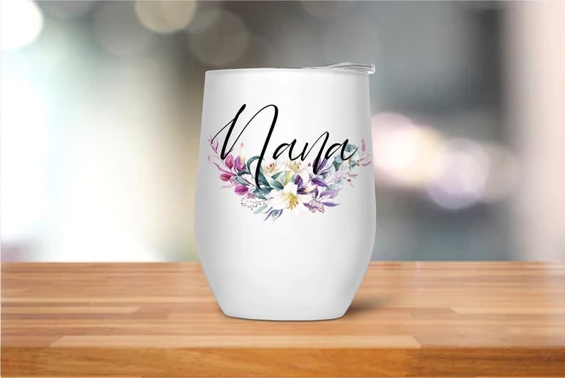 Personalized Name 12oz Wine Glass For Mom Grandma Funny Floral Wine Tumbler Gifts For Nana Abuela