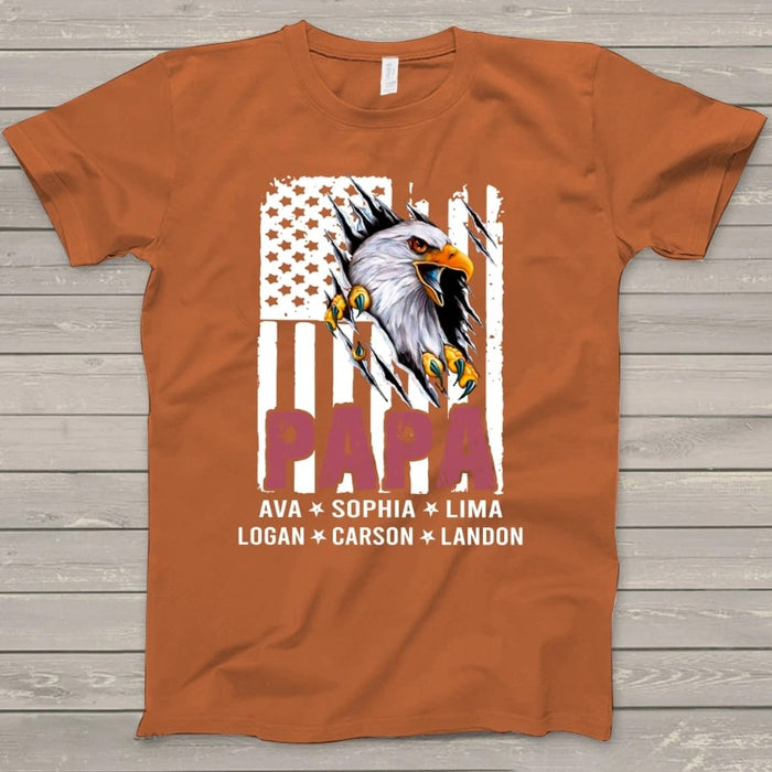 Personalized Shirt For Grandpa Papa With GrandKids Name Art Print Shirts American Flag For Father's Day