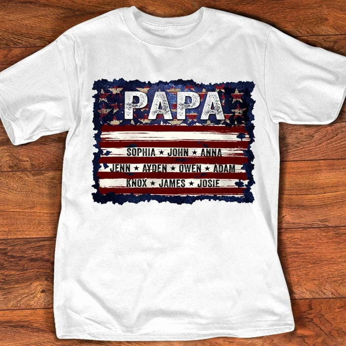 Personalized Shirt For Papa Flag With Grandkids Name Father's Day Shirt