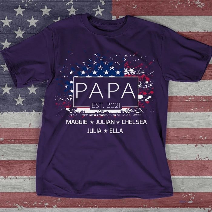 Personalized Shirt For Grandpa Papa Custom Date With Kids Name Design Print Flag Shirt For Father's Day