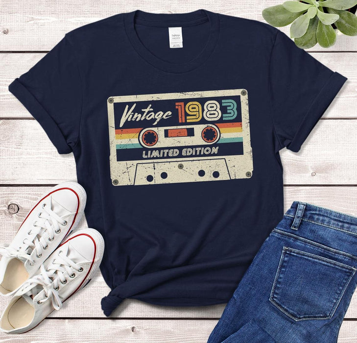 Unisex Tee Shirt Vintage 1983 Limited Edition Retro Cassette T-Shirt for 37 Years Old Gifts