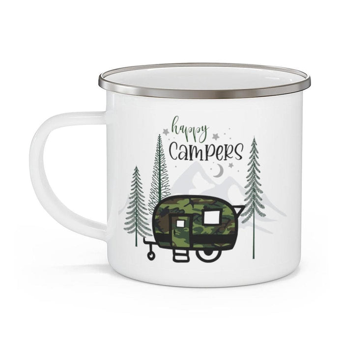 Camping Mug For Camping Lovers Happy Campers Camo Design With Motorhome Moutain Printed 12oz Enamel Mug