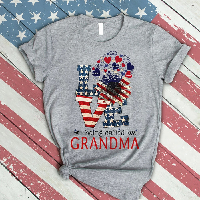 Personalized Shirt For Grandma Love Being Called Grandma Sunflower US Flag T-Shirt