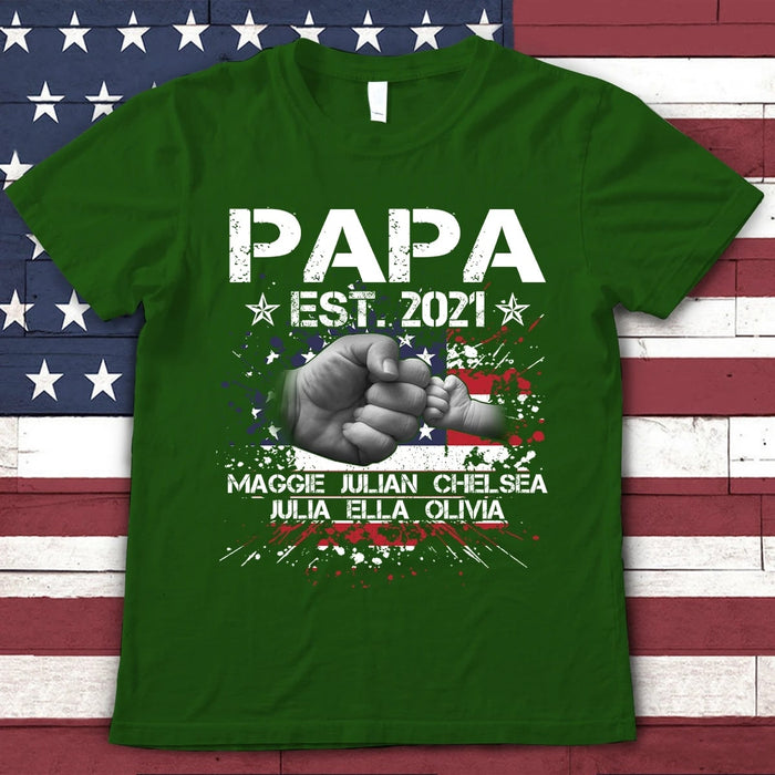 Personalized Shirt For Grandpa Papa Est 2021 Happy Father's Day Custom Kids Names Grandpa Shirt