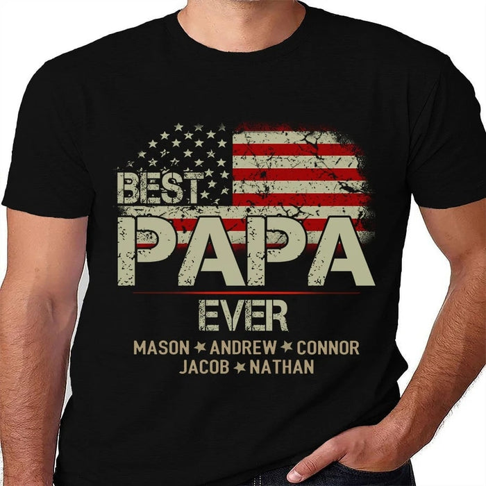 Personalized Shirt For Grandpa Best Papa Ever T-Shirt Custom Kid Name