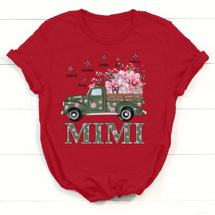 Personalized T-Shirt For Grandma Mimi Floral Truck Art Printed Shirt Custom Grandkids Name