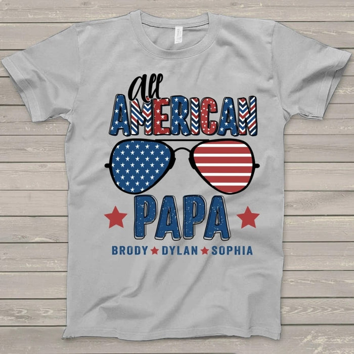 Personalized Shirt For Grandpa All American Papa Shirt Custom Kid Name Happy Father's Day