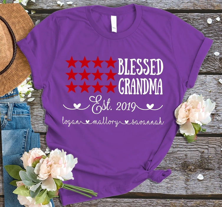 Personalized Shirt For Mimi Blessed Mimi With Grandkids Name Flag Shirt For Grandma