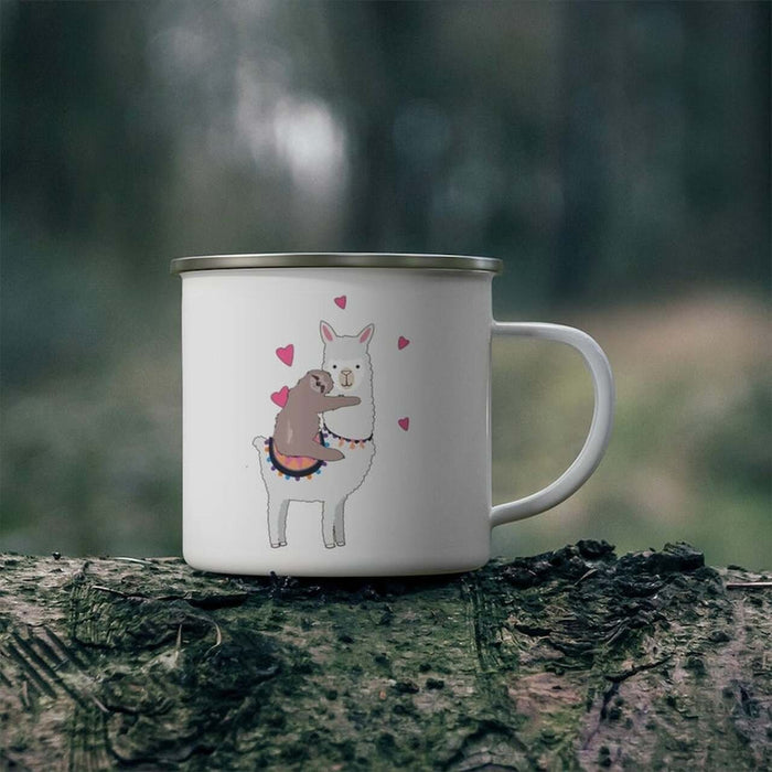 Camping Mug For Camping Lover Alpaca Animal Printed 12oz Coffee Enamel Mug