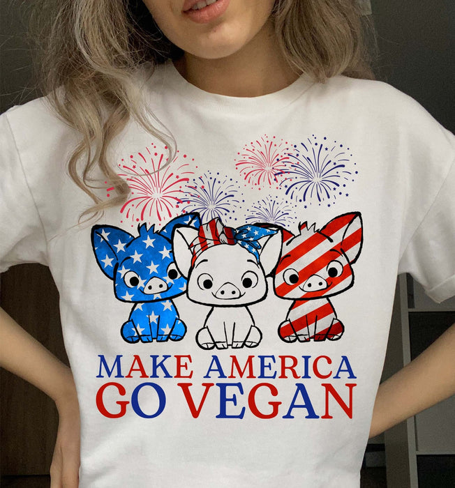 Classic T-Shirt Make America Go Vegan Shirt Cute Pig Shirt US Flag Shirt For Independence Day