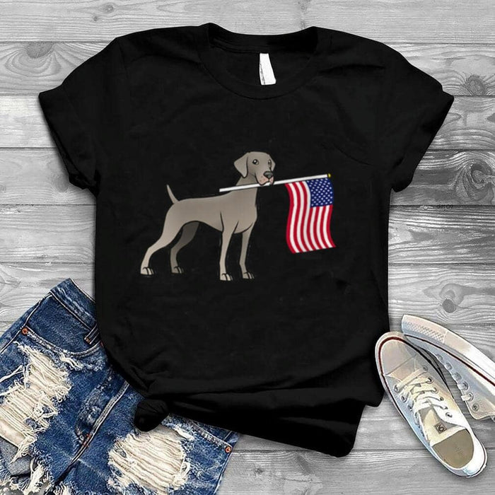 Classic T-Shirt For Mother Weimaraner Holding American Flag Art Printed Shirt For Independence Day