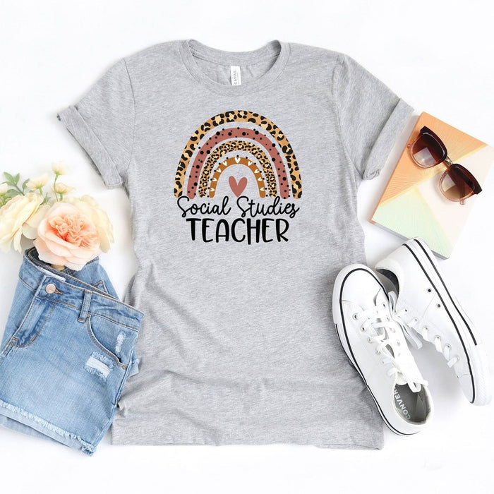 Unisex Shirt For Teacher Social Studies Teacher Leopard Rainbow Shirts For Summer Vacation