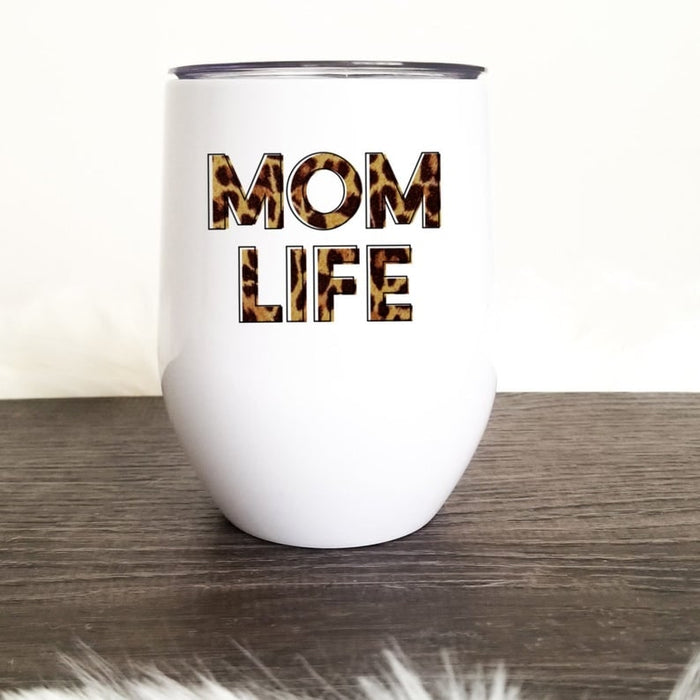 Personalized Leopard Mom Life Wine Tumbler 12oz Funny Cheetah Travel Mug for Mother Women