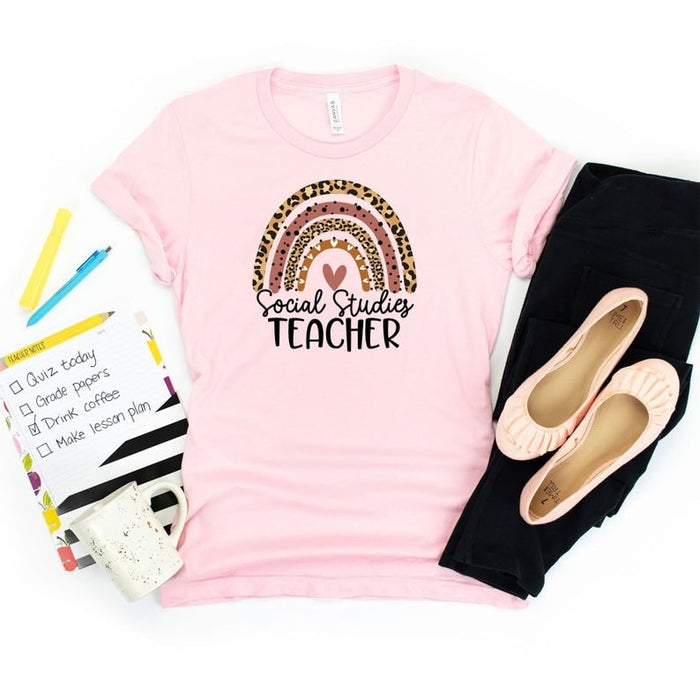 Unisex Shirt For Teacher Social Studies Teacher Leopard Rainbow Shirts For Summer Vacation