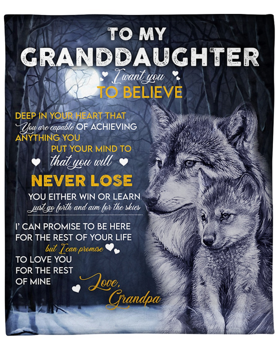 Personalized Fleece Blanket To my Granddaughter Print Wolf Family Customized Blanket Gifts for Birthday Graduation
