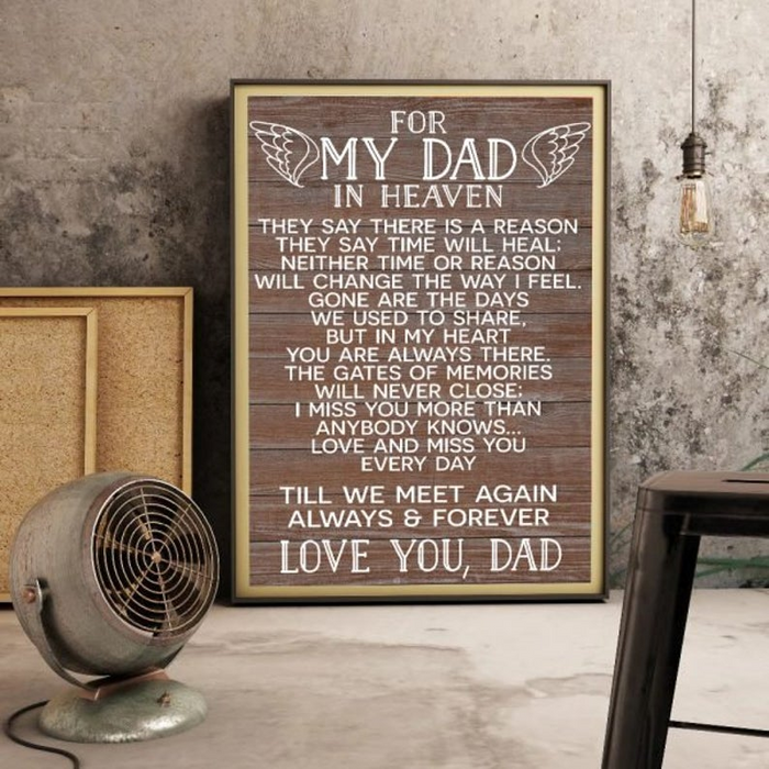 Poster for Dad in Heaven With Love Quotes Till We Meet Again Always And Forever Father's Day Canvas Poster