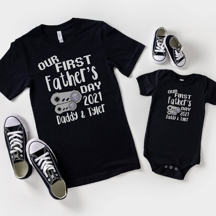 Personalized Daddy Son Matching Shirts Our First Fathers Day Custom Name Daddy and Son