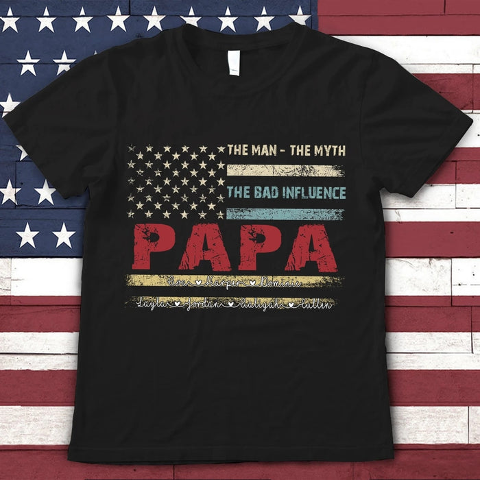 Personalized Shirt For Father's Day The Man The Myth The Dad Influence Papa With Grandkids