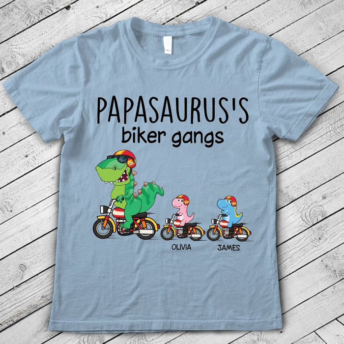 Personalized T-Shirt For Grandpa Papasaurus's Biker Gangs With Grandkids's Name Shirt For Papa