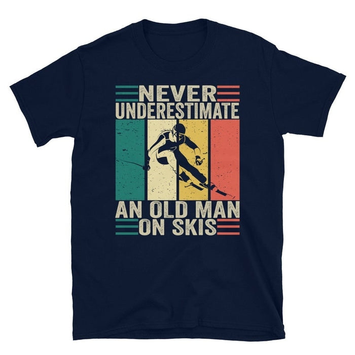 Skiing T Shirt For Men Never Underestimate An Old Man On Skis Vintage Retro Shirt For Men