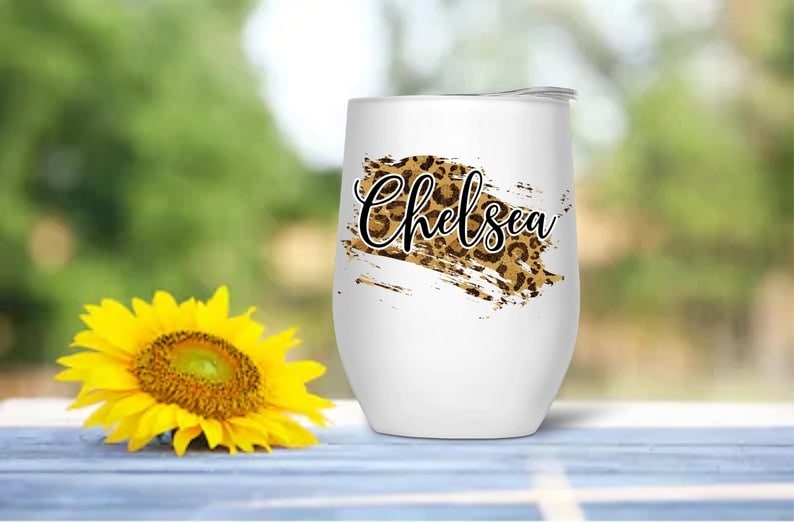 Personalized Leopard Name Stemless Wine Tumbler 12oz Funny Gifts For Girl Women
