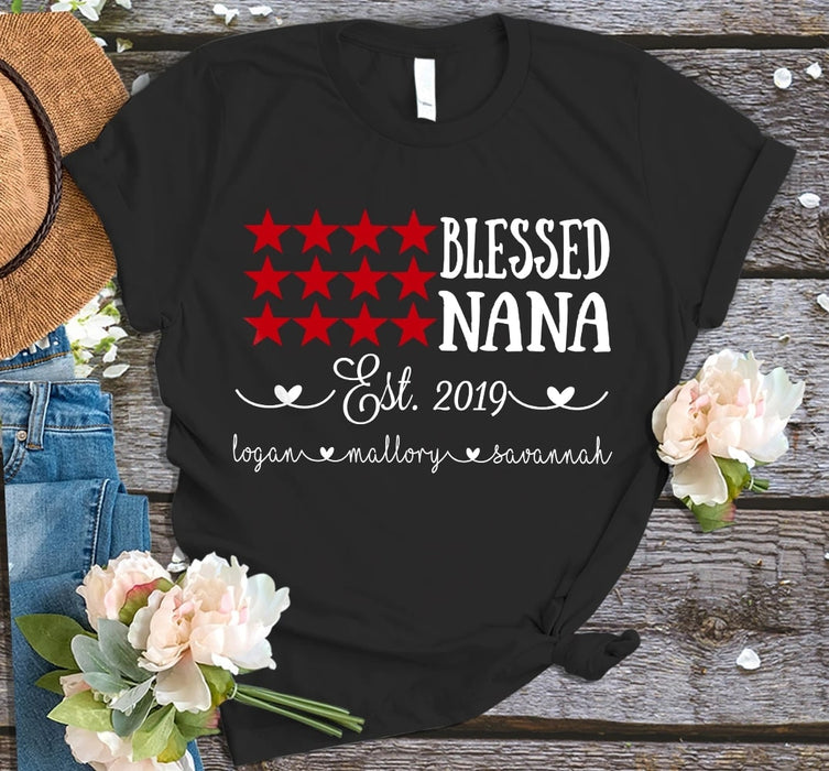 Personalized Shirt For Mimi Blessed Mimi With Grandkids Name Flag Shirt For Grandma